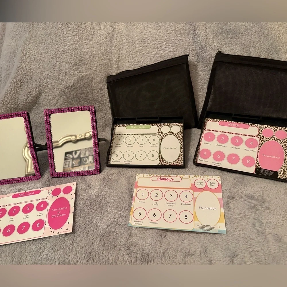 Mary Kay makeup 2 mirrors, 4 cards, 2 trays, 2 mesh pouches